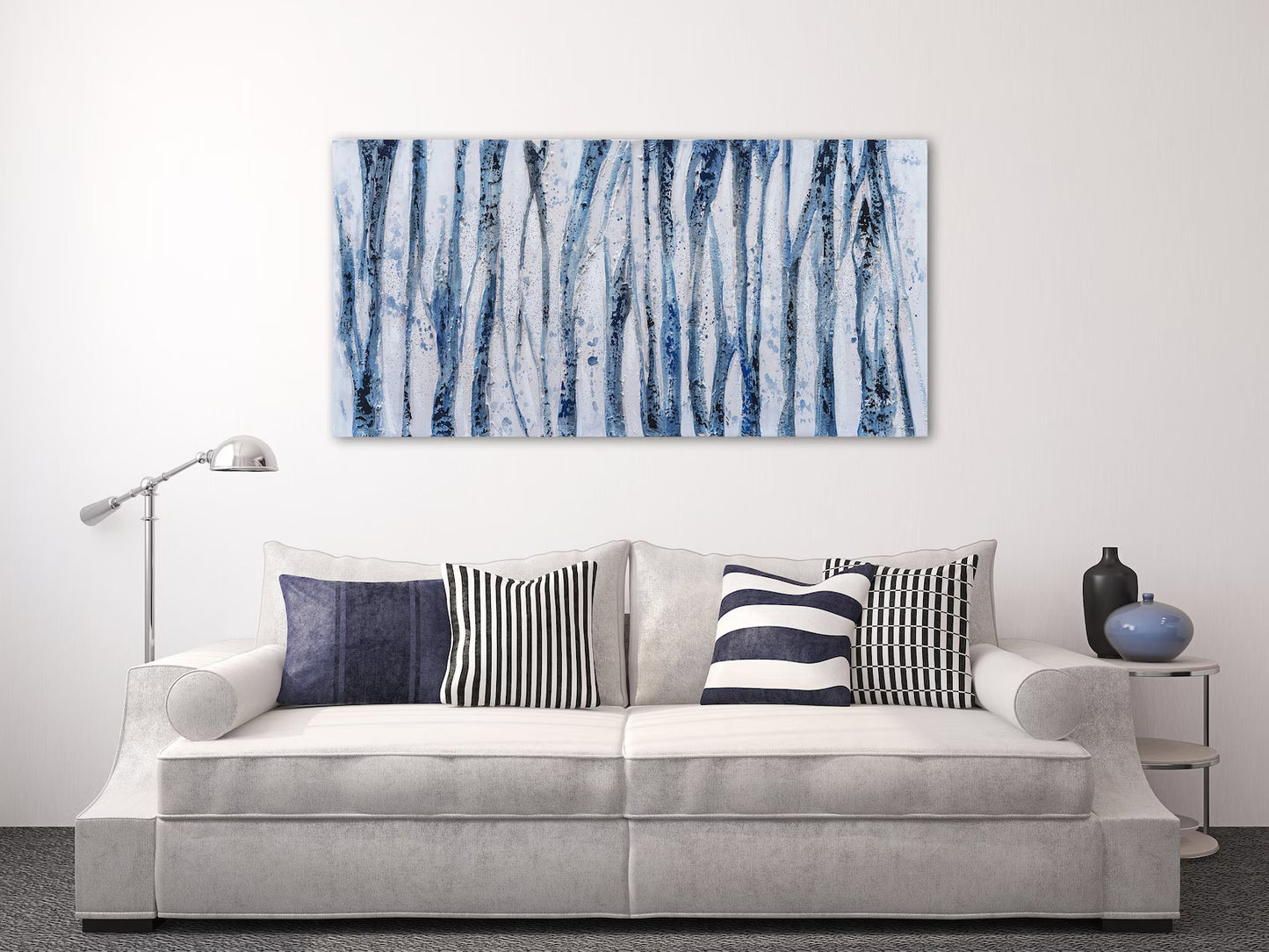 Hand-painted "Blue Abstract Water" Oil painting original, Wall Art for living room, bedroom, office,entryway - Wrapped Canvas Painting