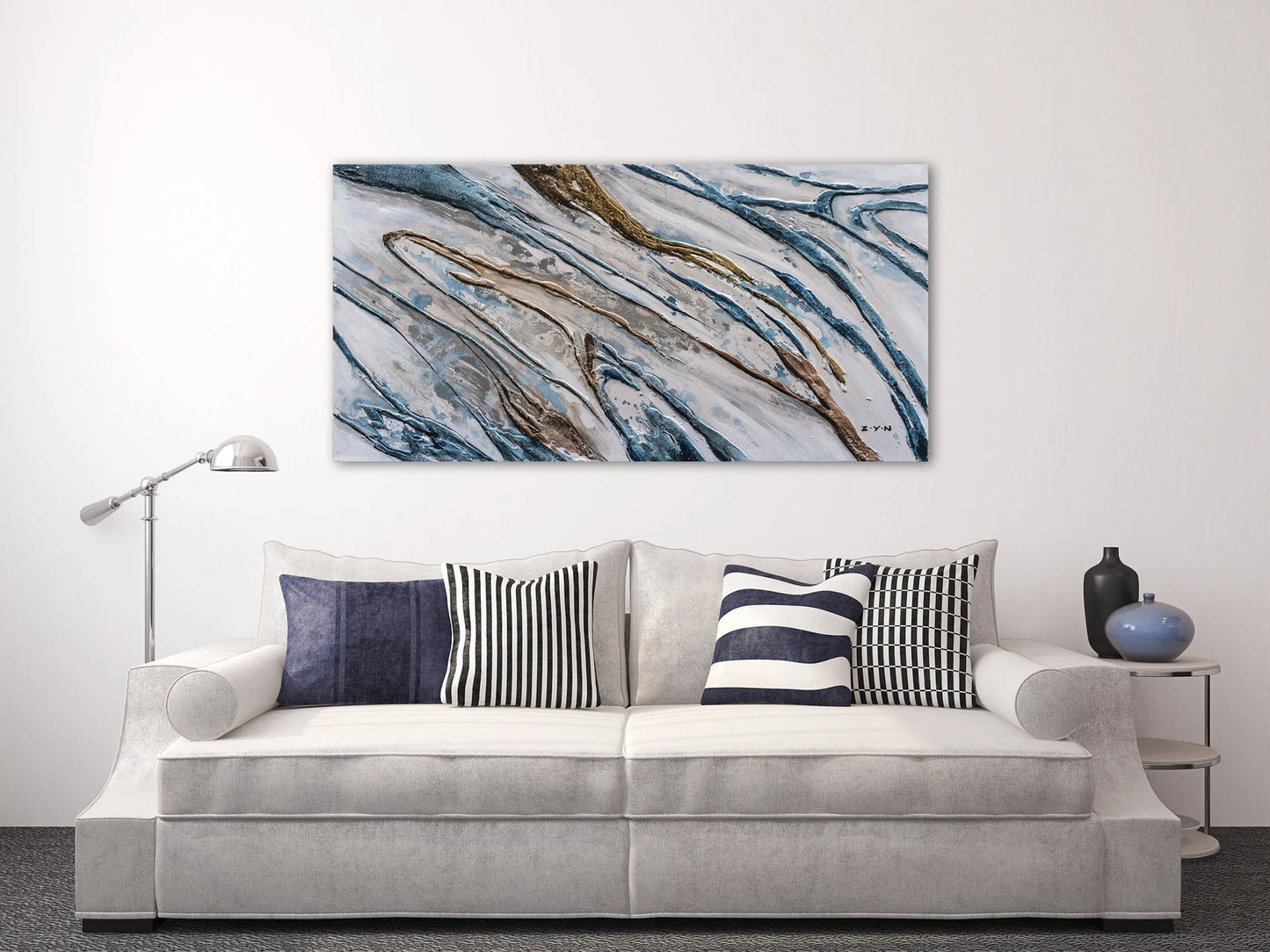 Hand Painted art "Abstract River" Painting on canvas original, Wall art for living room, bedroom, office, entryway - Wrapped Canvas Painting