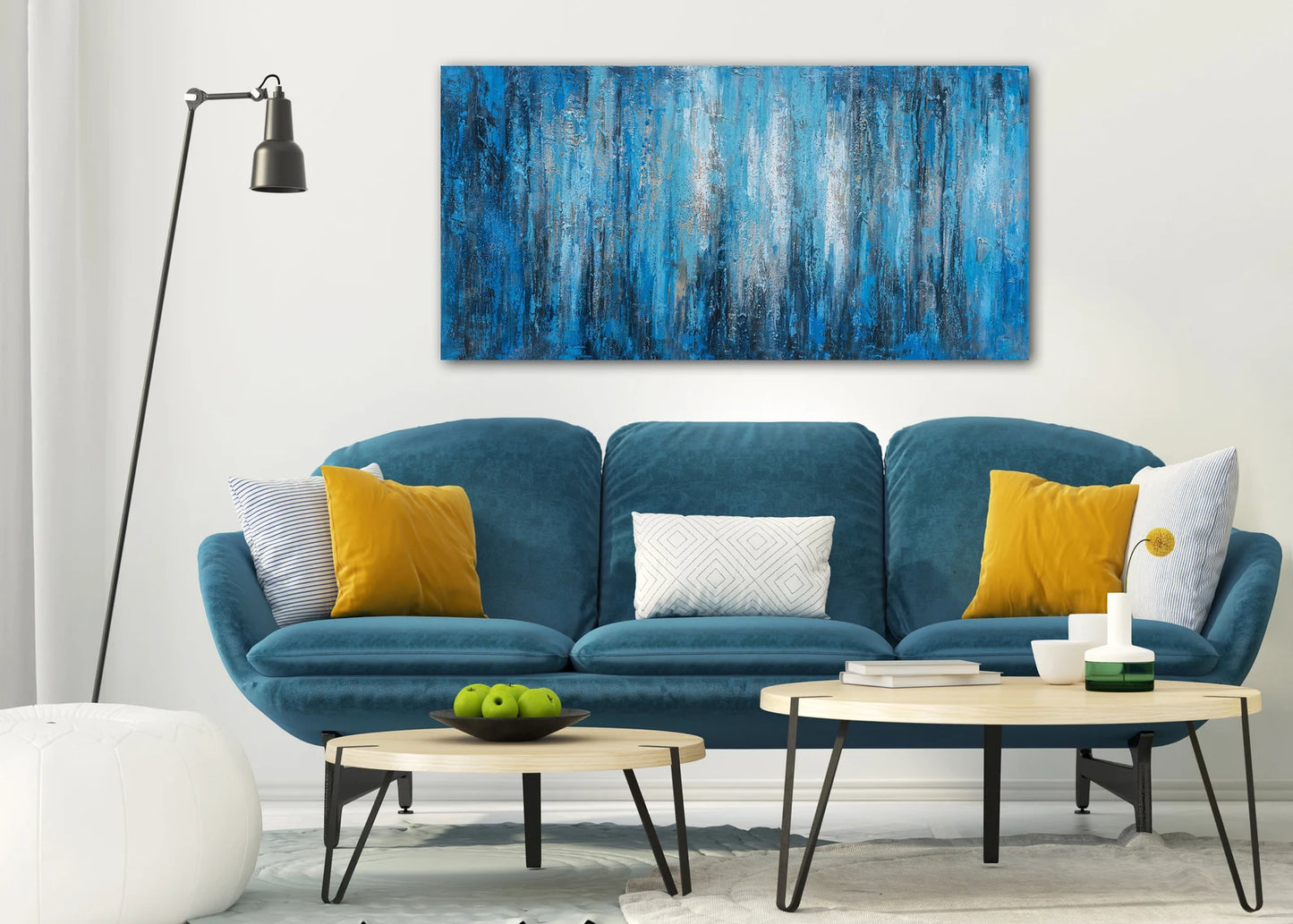 Abstract Hand Painted art "Mystical Blue" painting original, Canvas wall art for livng room, bedroom, Office - Wrapped Canvas Painting