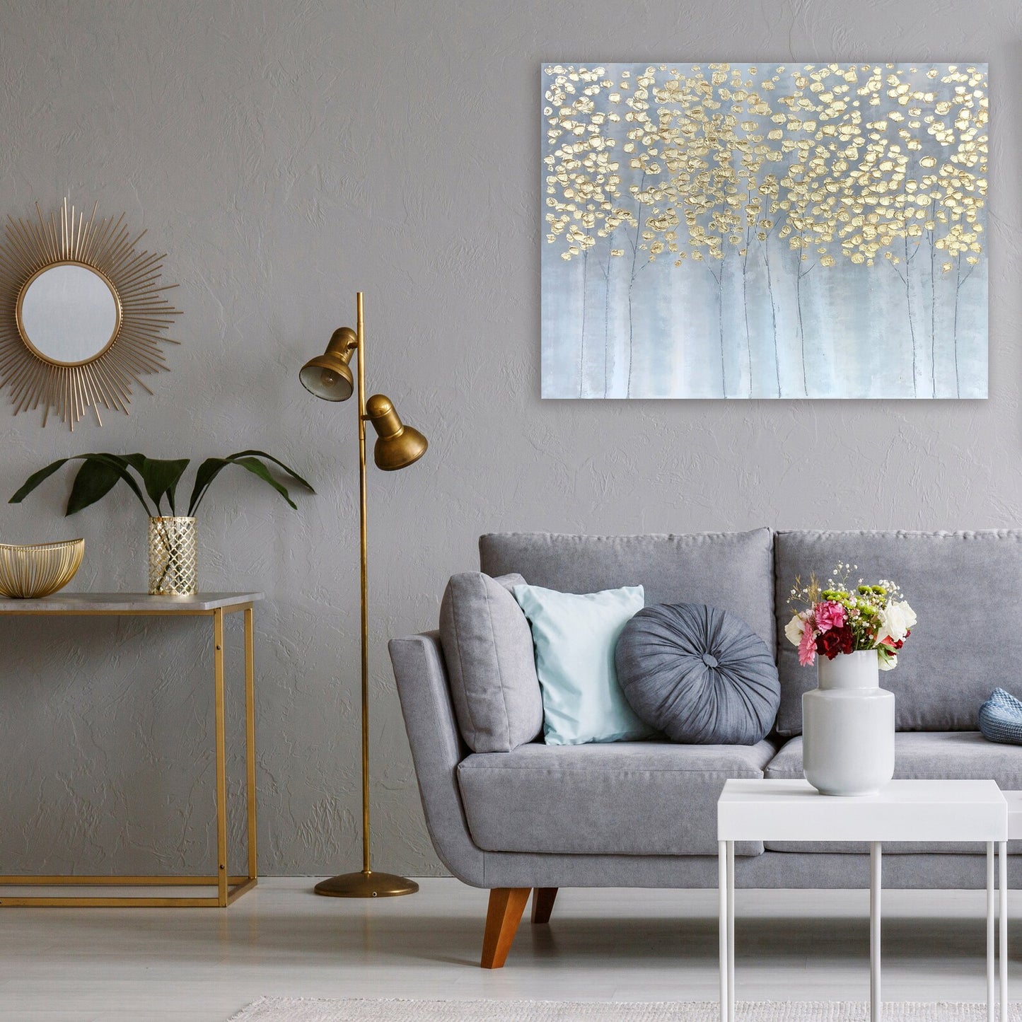 Hand-painted "Luxury Golden Forest" oil painting, Canvas Art wall for living room bedroom Office - Wrapped Canvas Painting