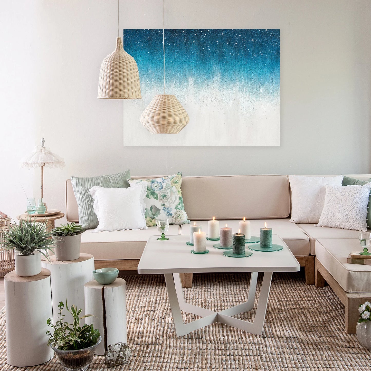 Hand Painted Abstract Art "Stars in the Blue Sky" painting original, wall art for Living Room, Bedroom, Office - Wrapped Canvas Painting