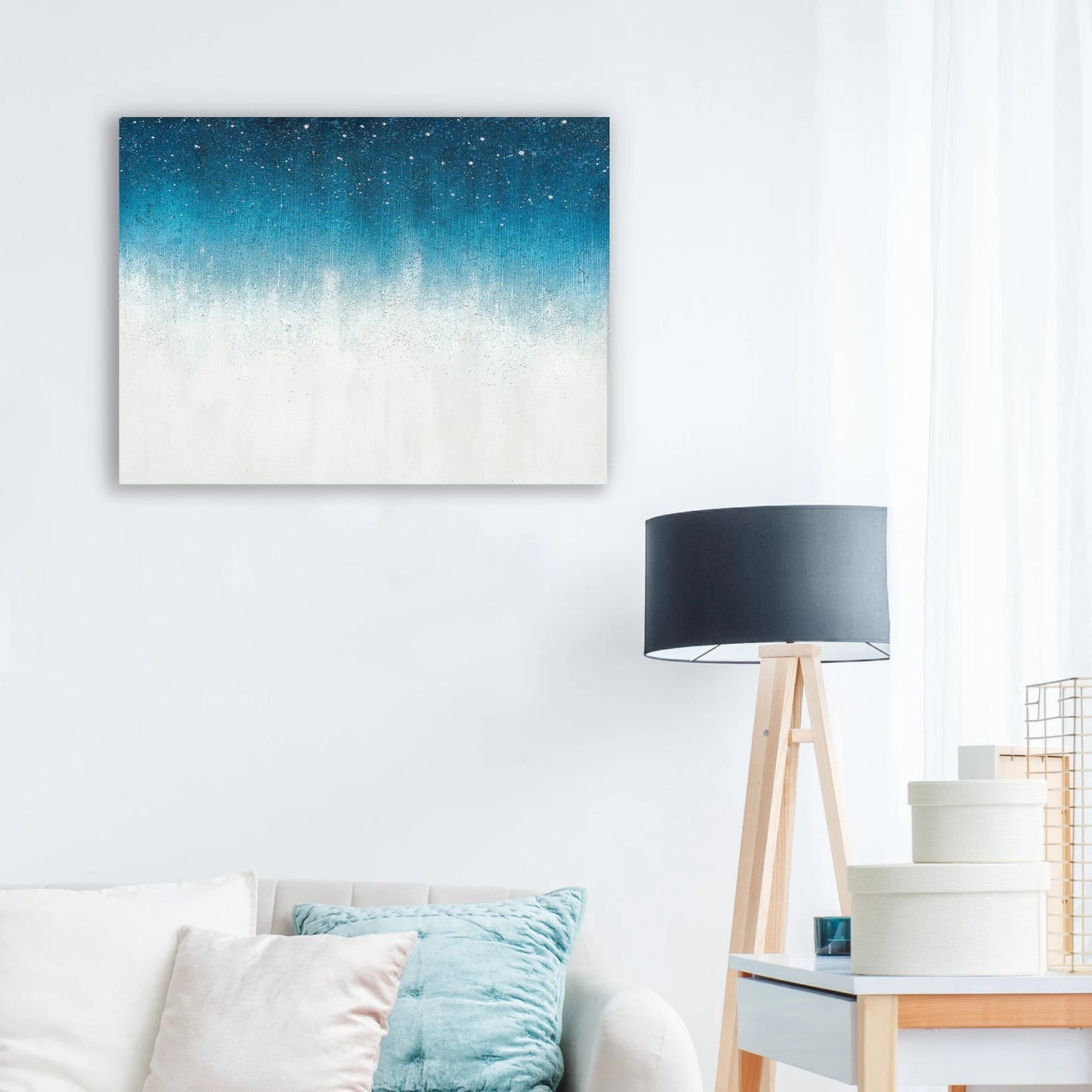 Hand Painted Abstract Art "Stars in the Blue Sky" painting original, wall art for Living Room, Bedroom, Office - Wrapped Canvas Painting