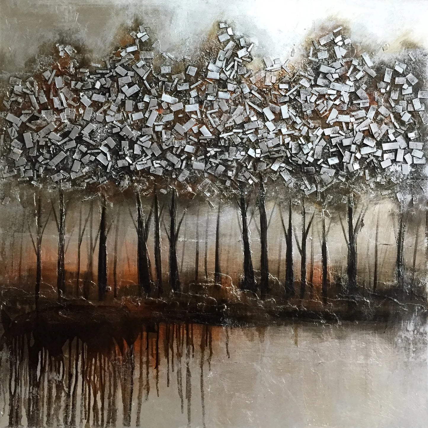 Hand-painted "Summer Sun Sliver Trees" Home Decor, Abstract Wall art for living room, bedroom, office - Wrapped Canvas Painting