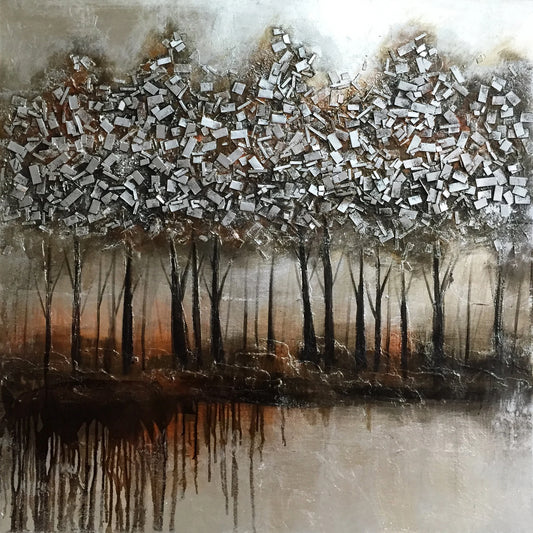 Hand-painted "Summer Sun Sliver Trees" Home Decor, Abstract Wall art for living room, bedroom, office - Wrapped Canvas Painting