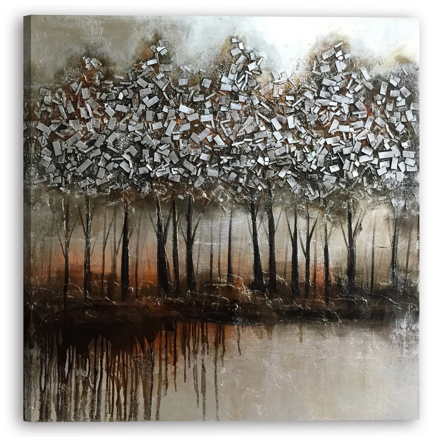 Hand-painted "Summer Sun Sliver Trees" Home Decor, Abstract Wall art for living room, bedroom, office - Wrapped Canvas Painting