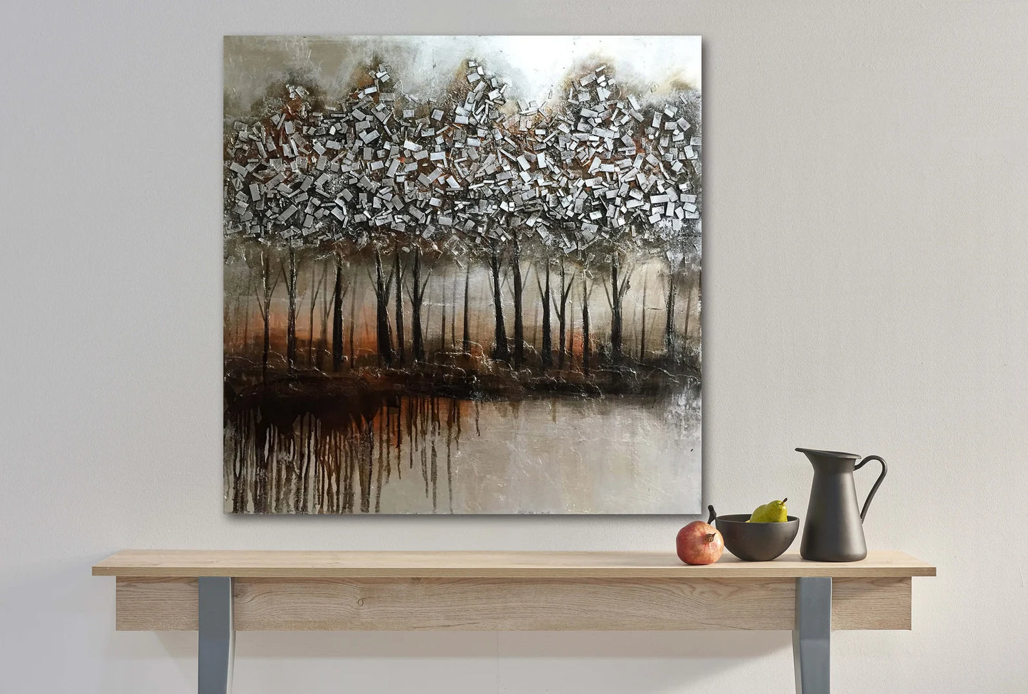 Hand-painted "Summer Sun Sliver Trees" Home Decor, Abstract Wall art for living room, bedroom, office - Wrapped Canvas Painting