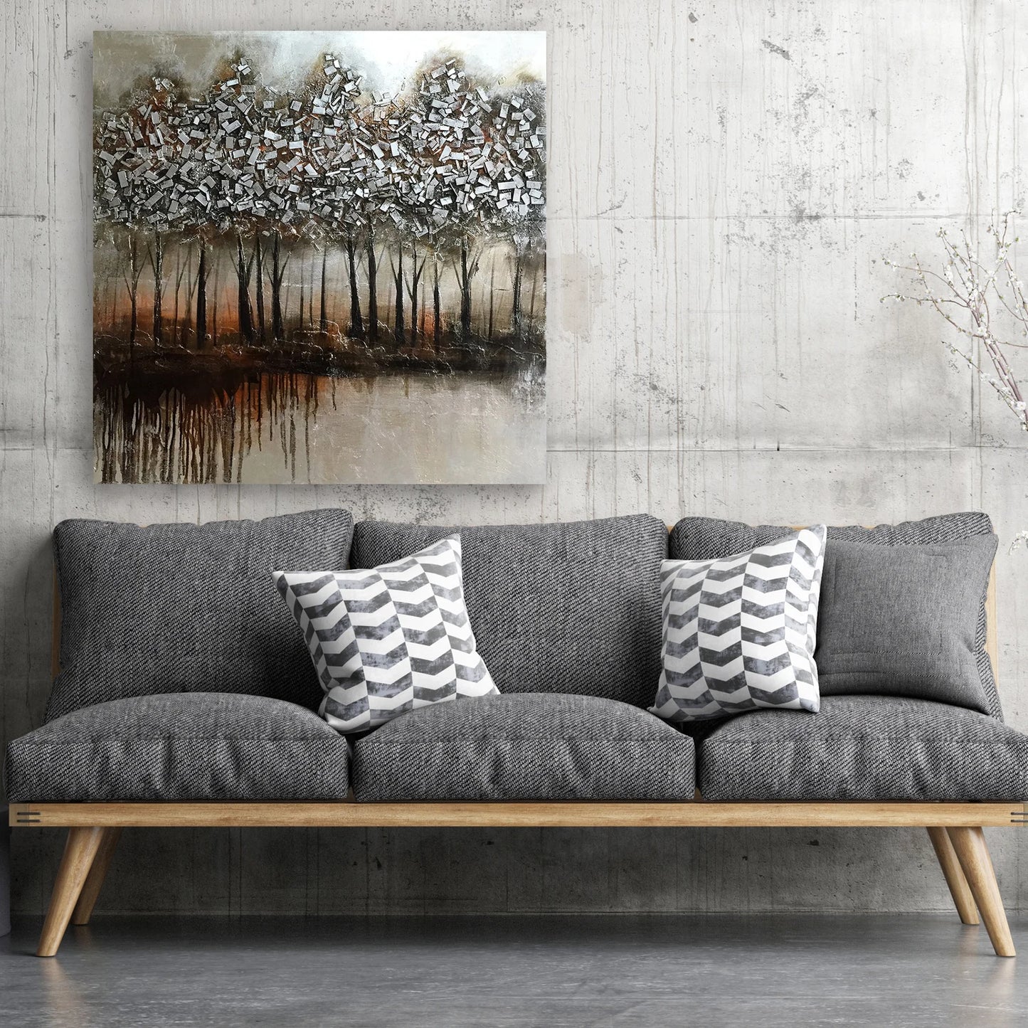 Hand-painted "Summer Sun Sliver Trees" Home Decor, Abstract Wall art for living room, bedroom, office - Wrapped Canvas Painting