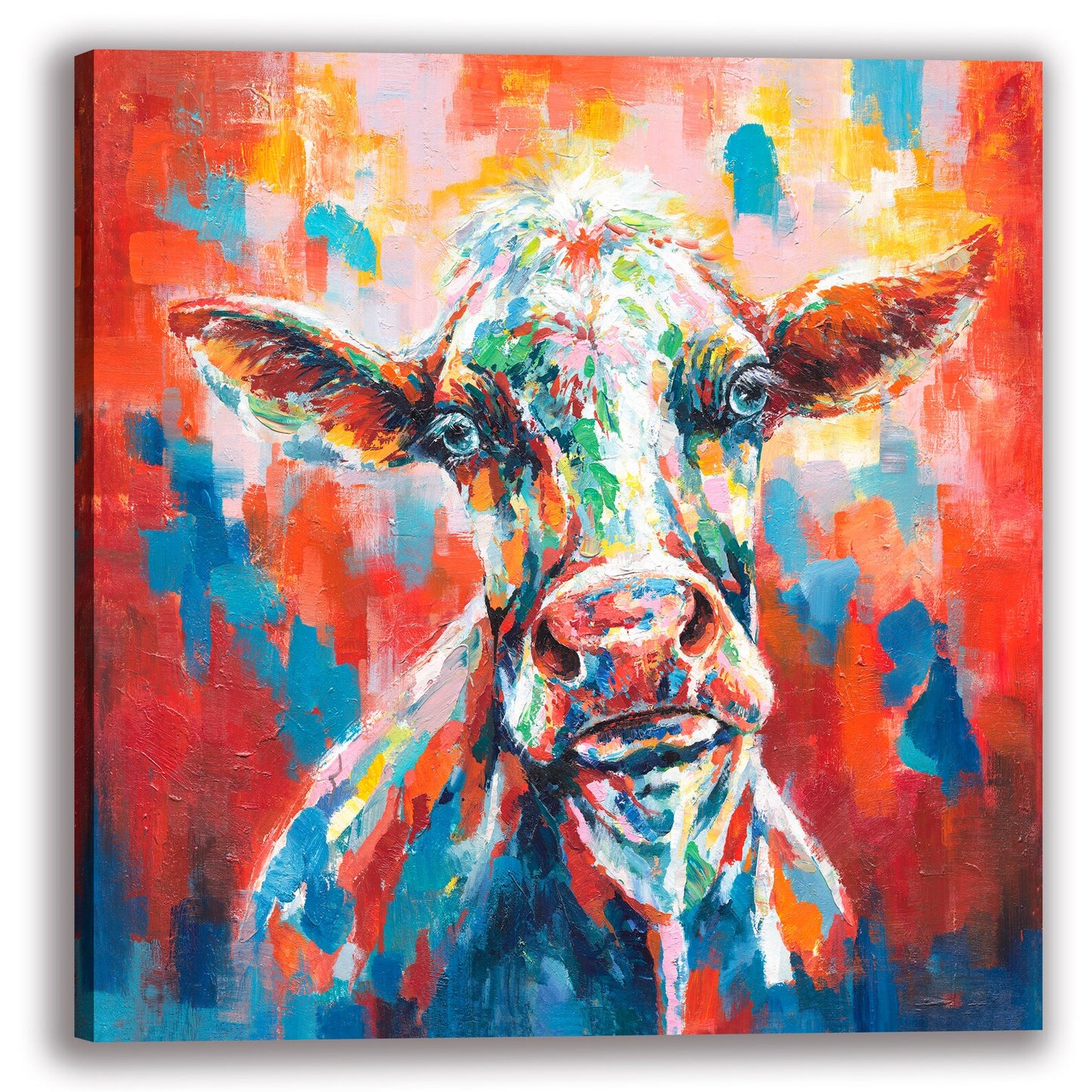 hand-painted "American Cow" painting on canvas original, Wall art for living room, bedroom, office - Wrapped Canvas Painting