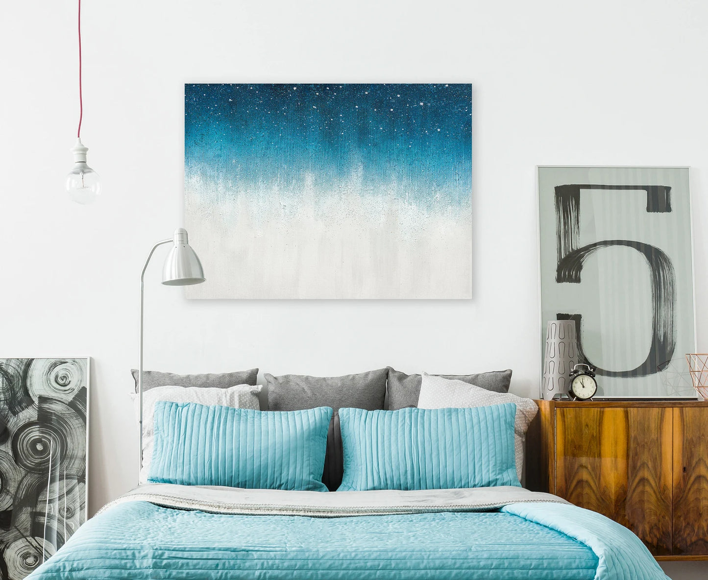 Hand Painted Abstract Art "Stars in the Blue Sky" painting original, wall art for Living Room, Bedroom, Office - Wrapped Canvas Painting