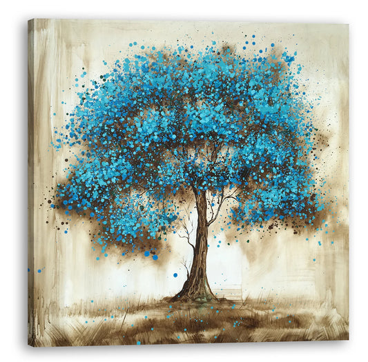 Hand-painted Art "Blue tree in Memory" Oil painting original, Wall art for living room, bedroom, Office, Bar - Wrapped Canvas Painting