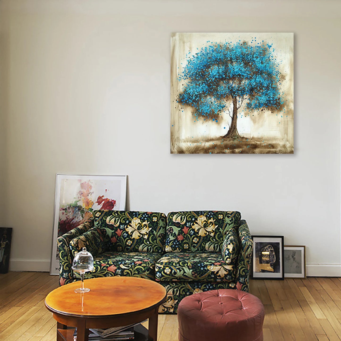 Hand-painted Art "Blue tree in Memory" Oil painting original, Wall art for living room, bedroom, Office, Bar - Wrapped Canvas Painting