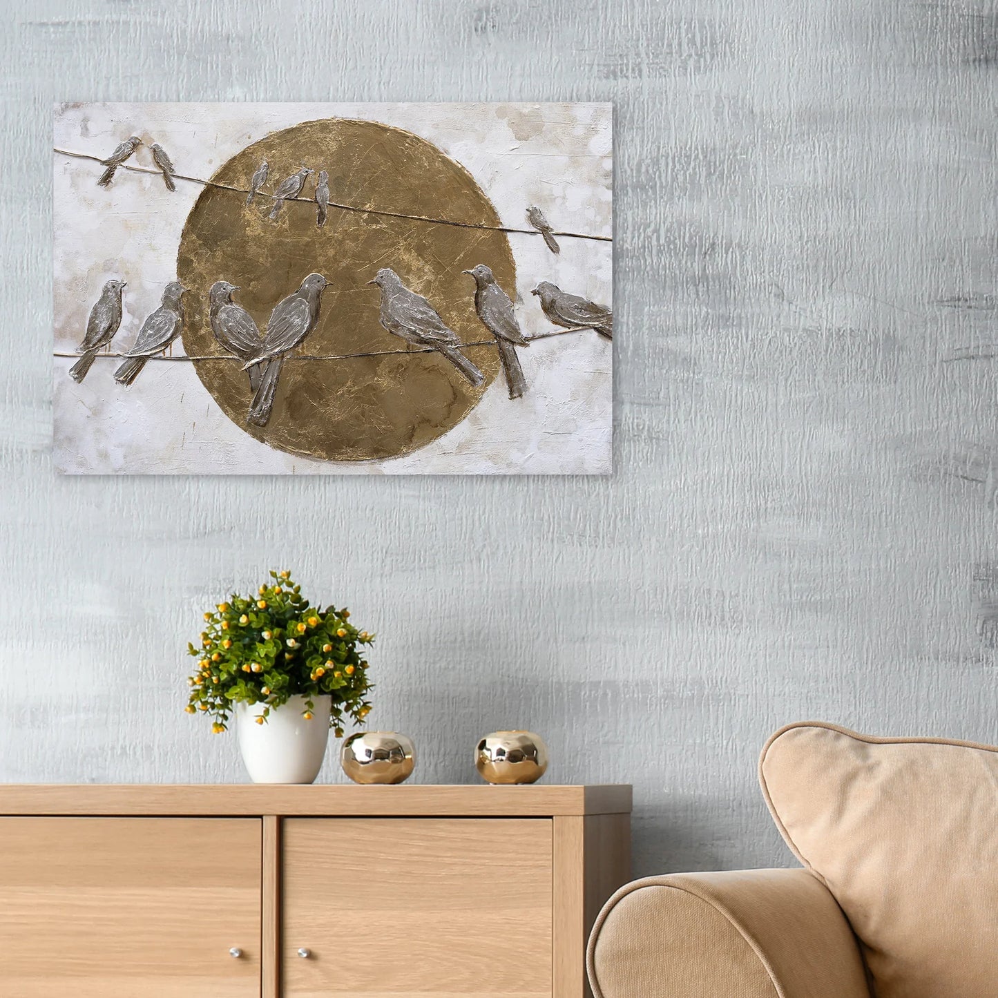 Hand-painted Abstract Art "Golden Moon" painting on canvas original, Canvas art for living room, bedroom, Office - Wrapped Canvas Painting