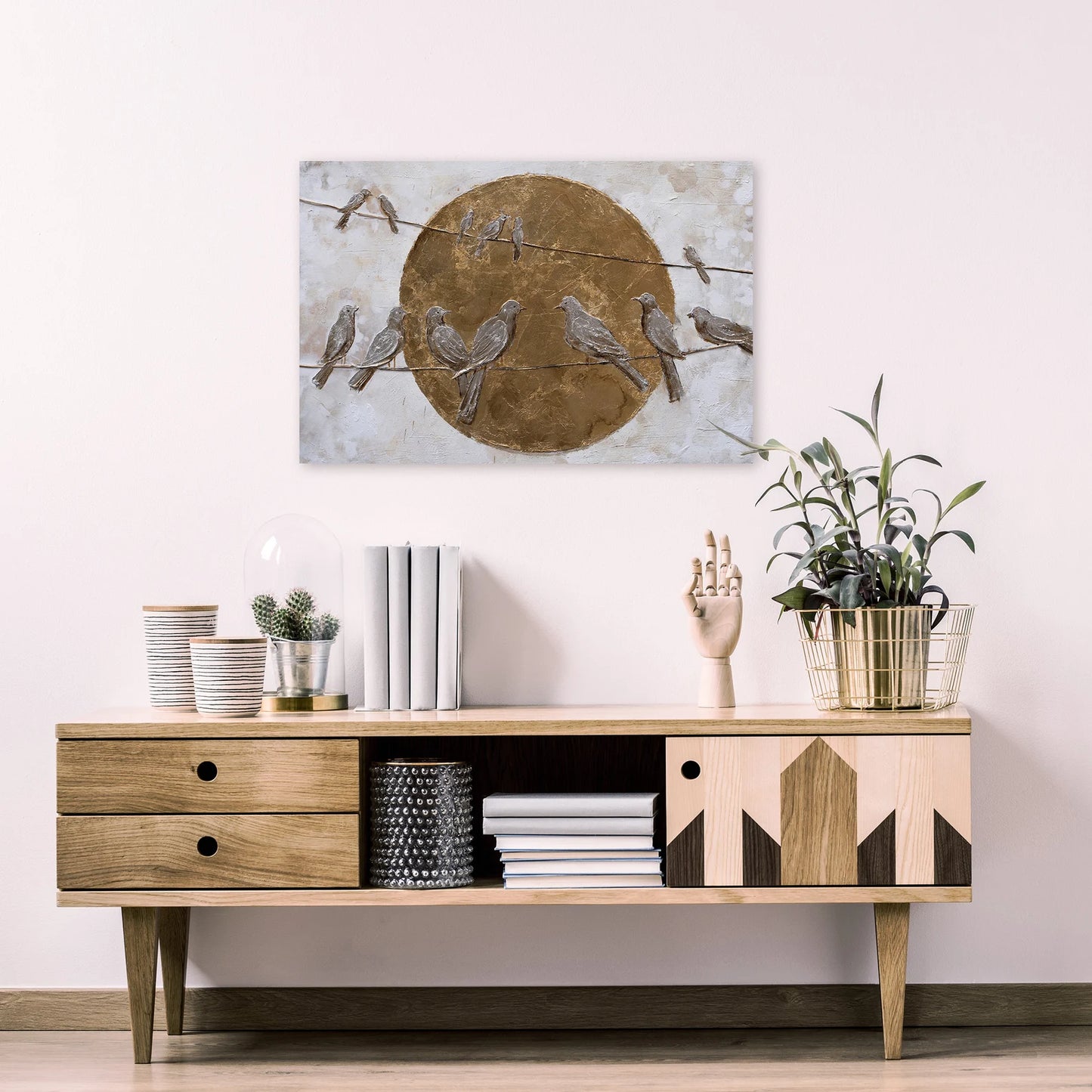 Hand-painted Abstract Art "Golden Moon" painting on canvas original, Canvas art for living room, bedroom, Office - Wrapped Canvas Painting