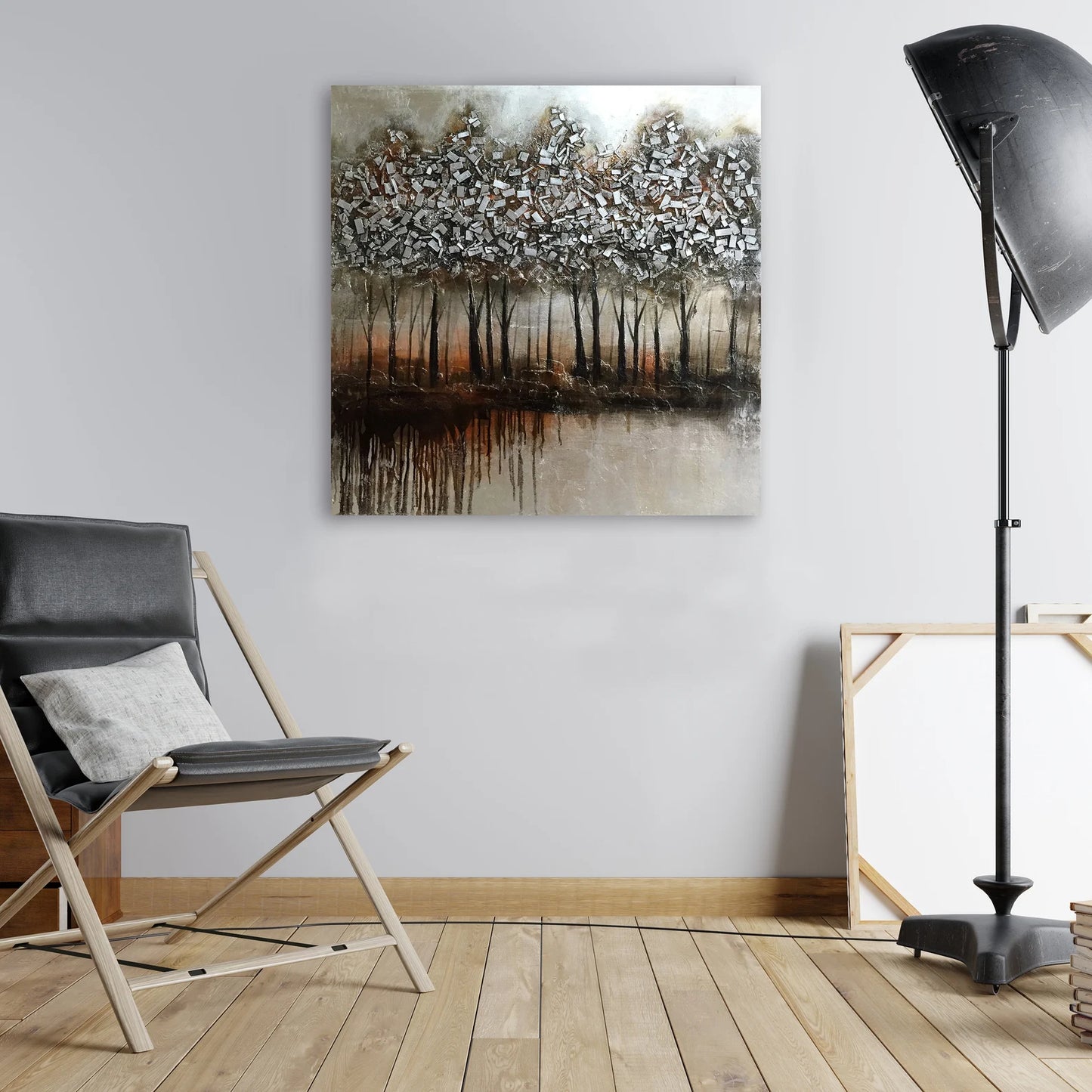 Hand-painted "Summer Sun Sliver Trees" Home Decor, Abstract Wall art for living room, bedroom, office - Wrapped Canvas Painting