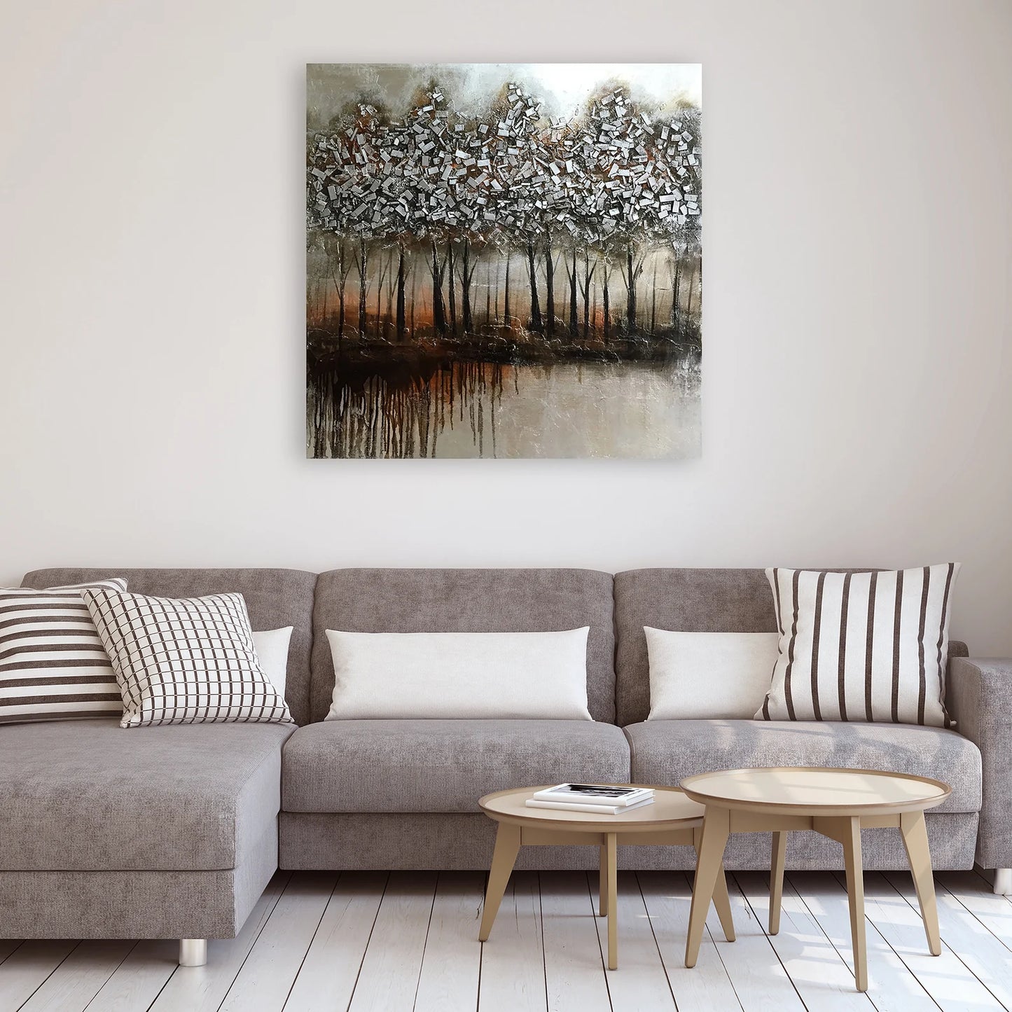 Hand-painted "Summer Sun Sliver Trees" Home Decor, Abstract Wall art for living room, bedroom, office - Wrapped Canvas Painting