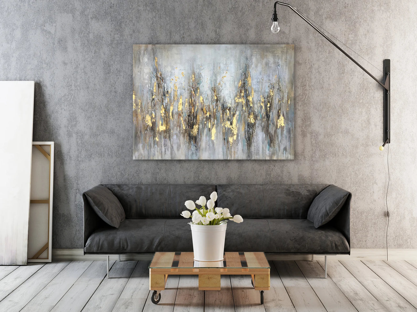 Hand-painted oil painting art "Abstract Glittering Gold" Wall art for living room, bedroom - Wrapped Canvas Painting