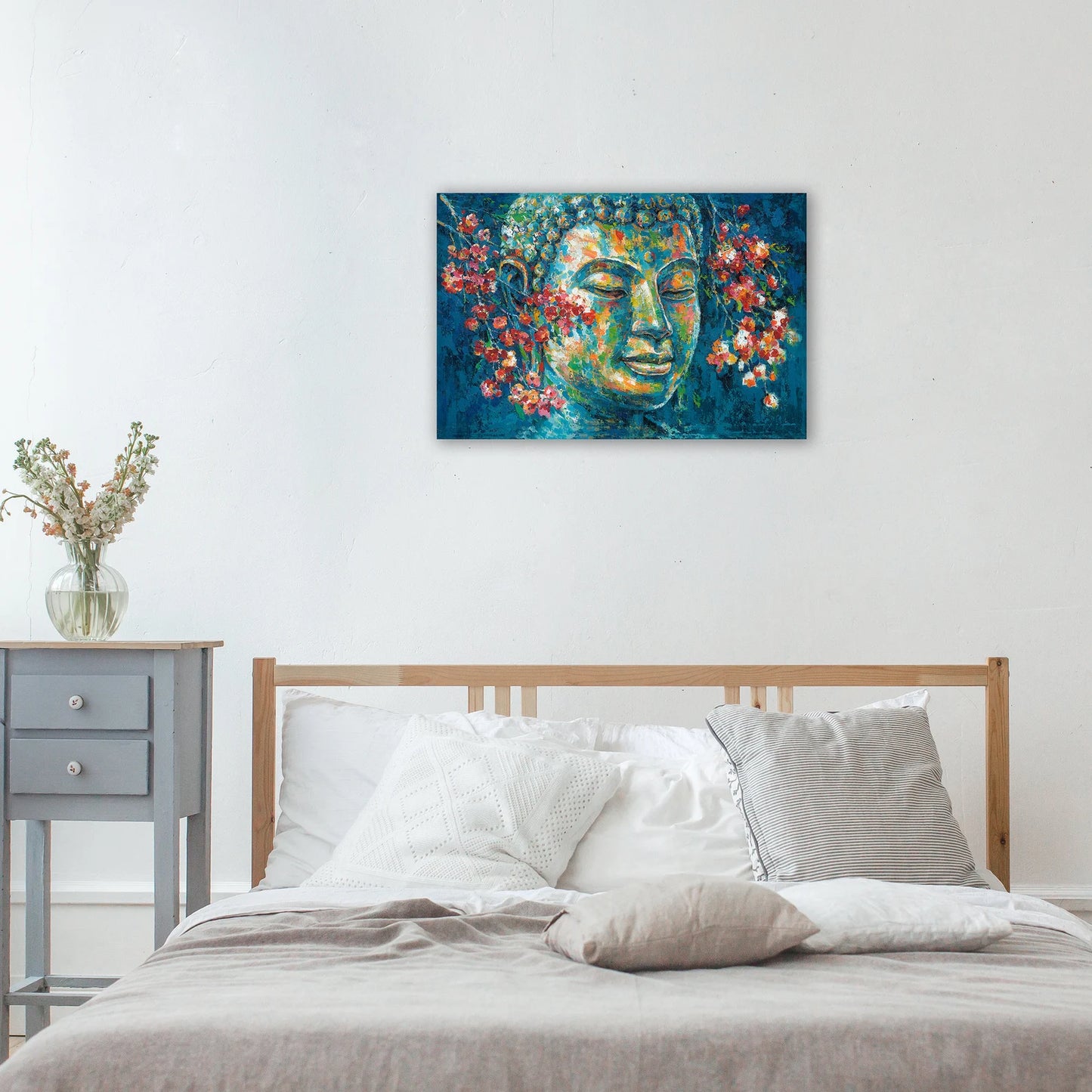Original Design Art "Buddha's Blossoms" Oil Painting Prints | Canvas Wall Art for Living Room, Bedroom, Office | Wrapped Canvas Painting