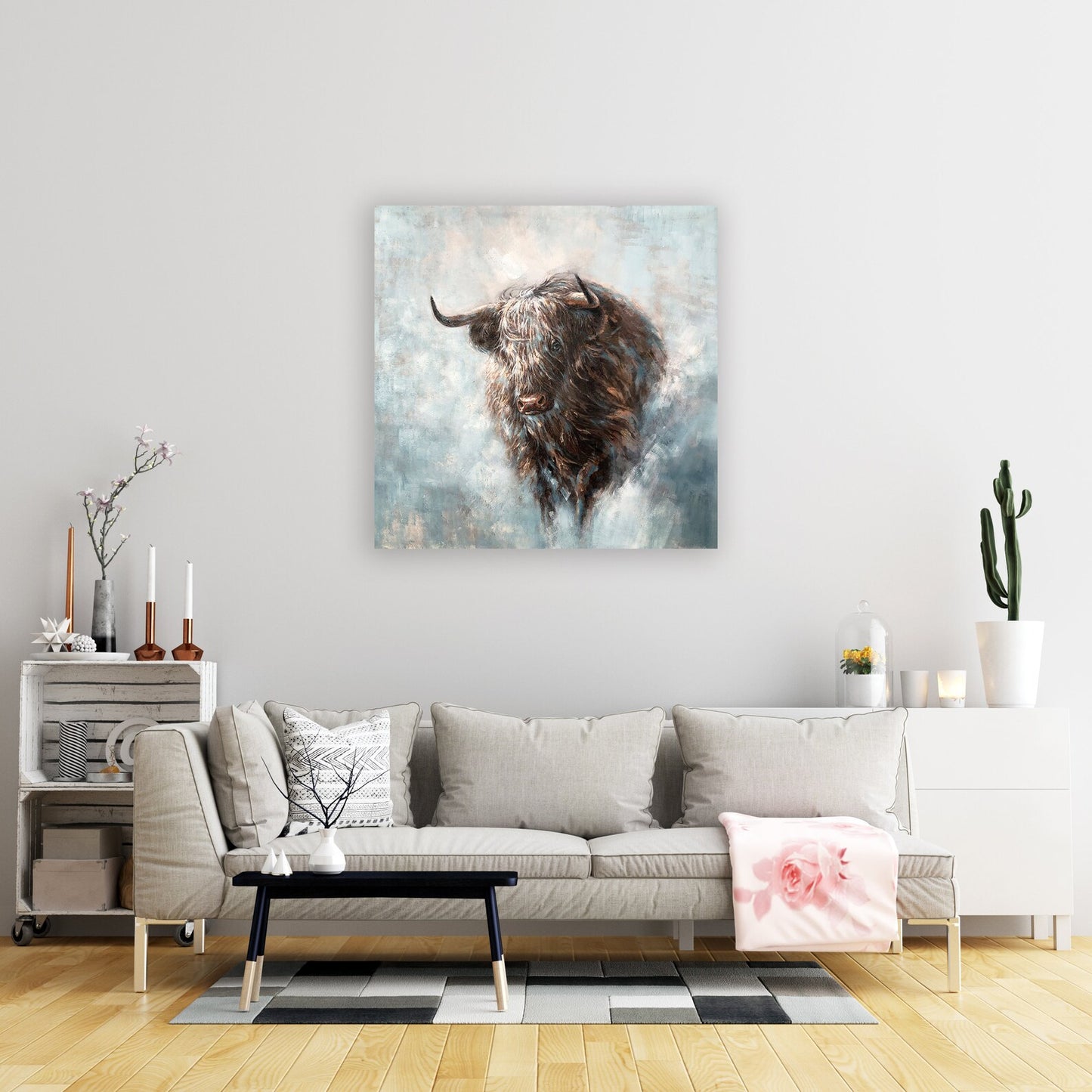 Hand-painted "American yak In the wind" original art, Canvas wall art for living room, bedroom, office - Wrapped Canvas Painting