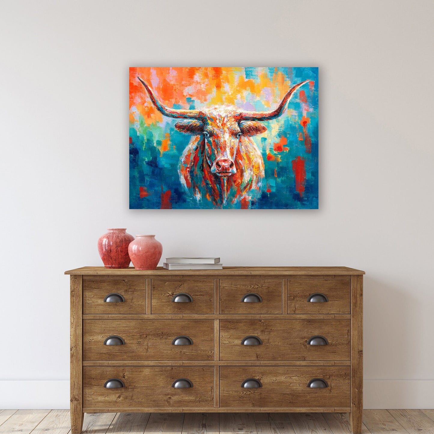 hand-painted "American Bull" oil painting oiginal art, Wall art for living room, bedroom, office - Wrapped Canvas Painting