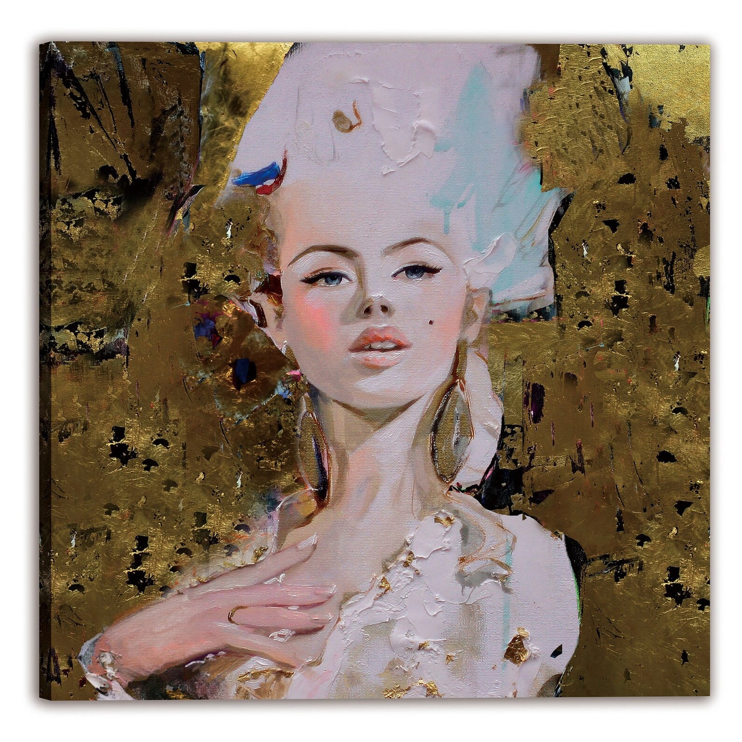 Hand-painted "Girl in golden background" custom painting on canvas Art, Canvas Wall art - Wrapped Canvas Painting