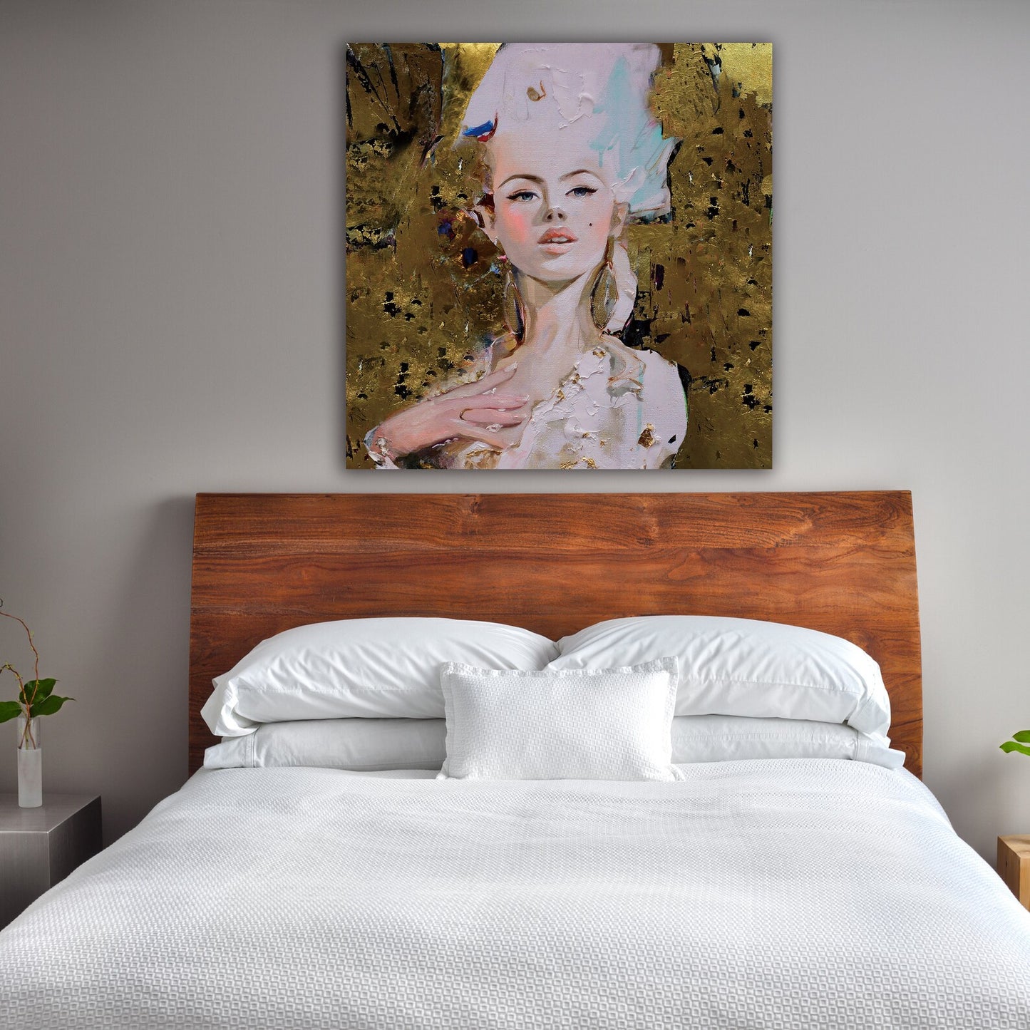 Hand-painted "Girl in golden background" custom painting on canvas Art, Canvas Wall art - Wrapped Canvas Painting