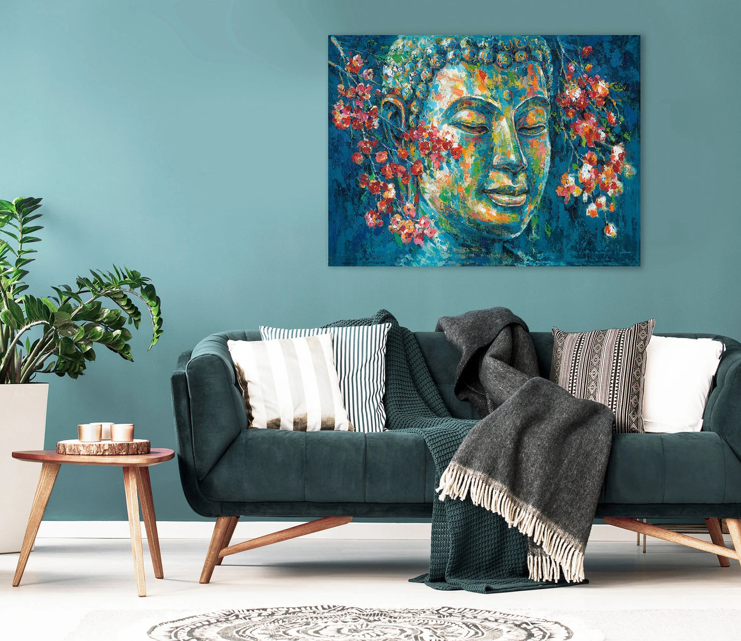 Original Design Art "Buddha's Blossoms" Oil Painting Prints | Canvas Wall Art for Living Room, Bedroom, Office | Wrapped Canvas Painting