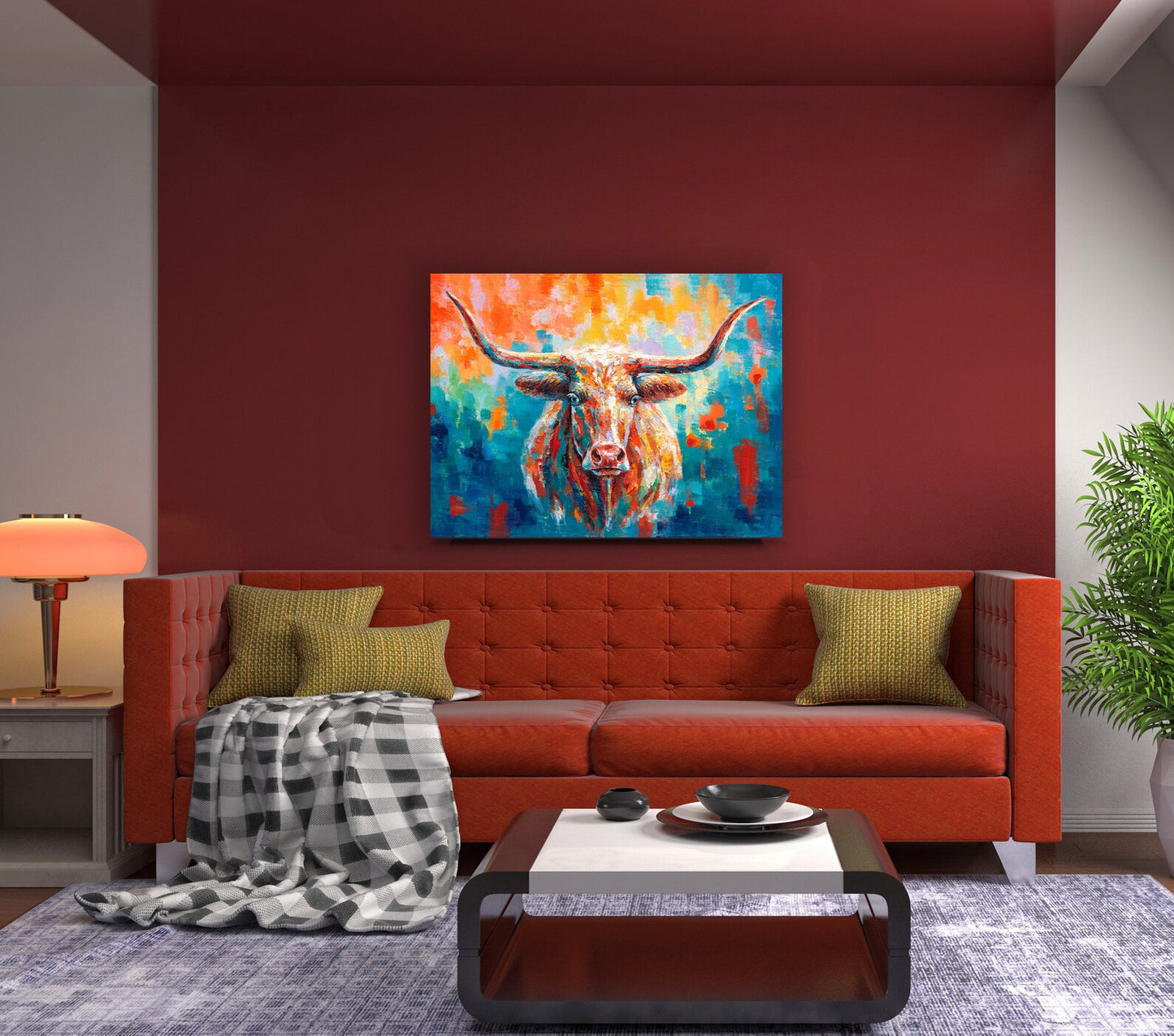 hand-painted "American Bull" oil painting oiginal art, Wall art for living room, bedroom, office - Wrapped Canvas Painting