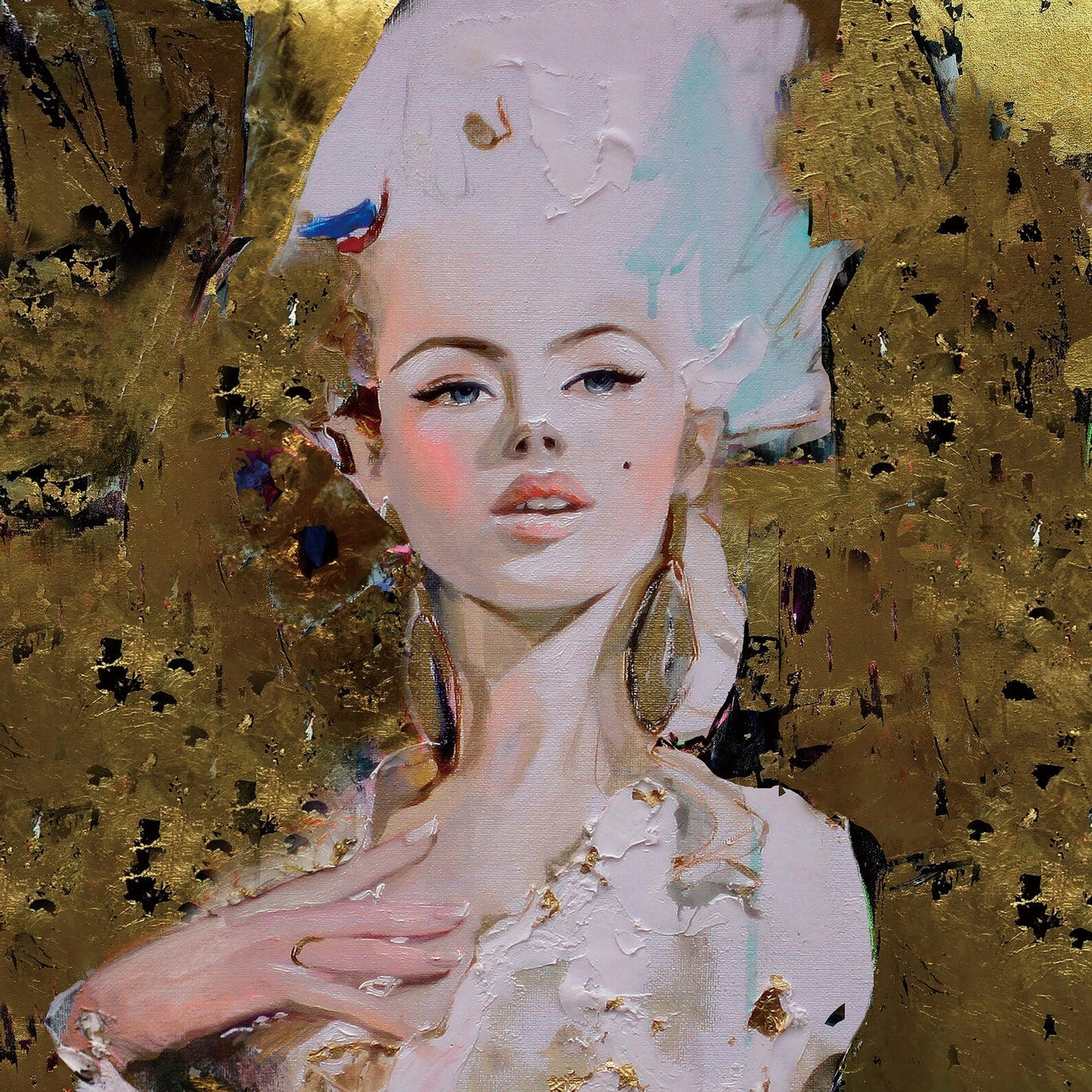 Hand-painted "Girl in golden background" custom painting on canvas Art, Canvas Wall art - Wrapped Canvas Painting