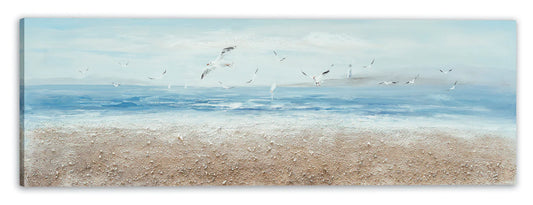 Hand-painted "Seagulls Fly on the Ocean" Oil painting original art, Canvas wall Art for living room, bedroom - Wrapped Canvas Painting
