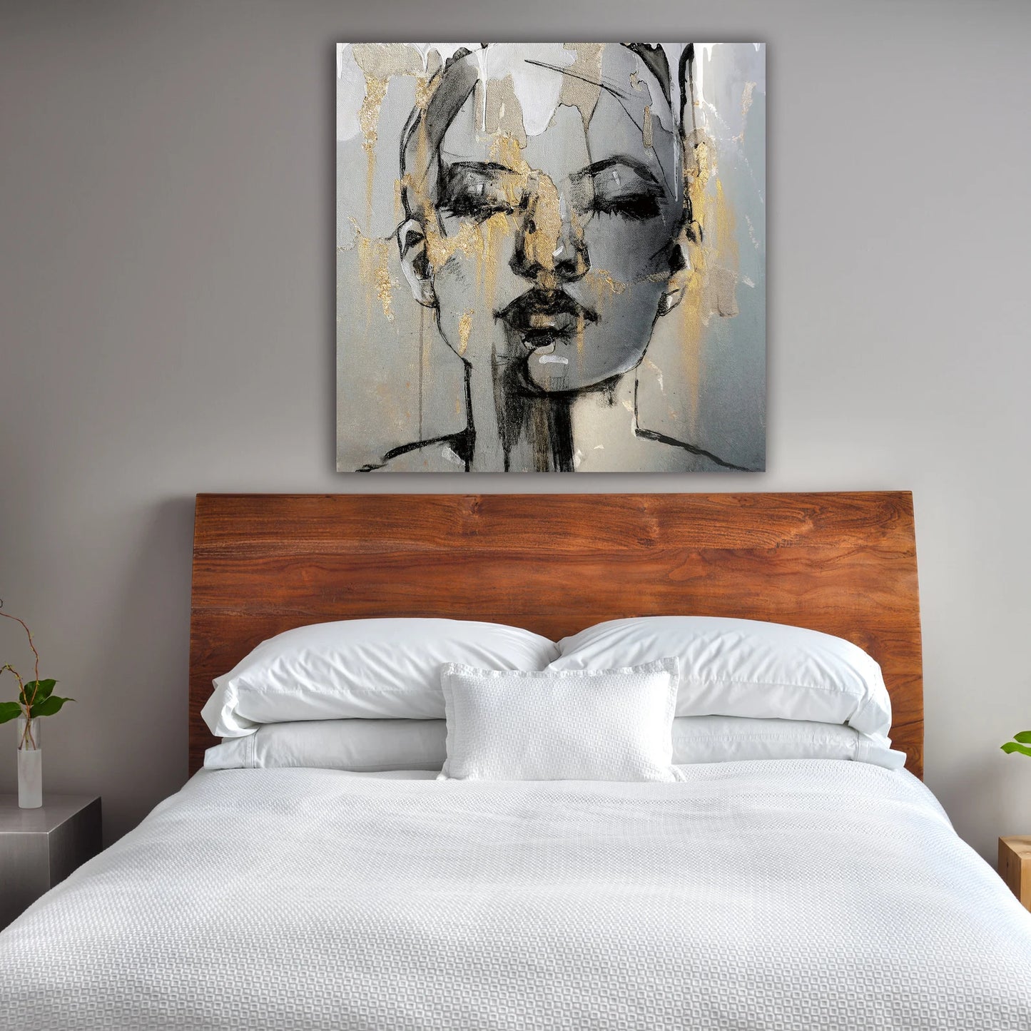 Hand-painted "Girl in the Rain" Modern Abstract artwork, Wall art for living room, bedroom, office - Wrapped Canvas Painting