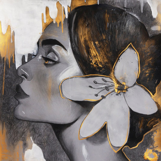 Hand-painted Art "Golden Woman" painting on canvas, Wall art for living room, bedroom, office - Wrapped Canvas Painting