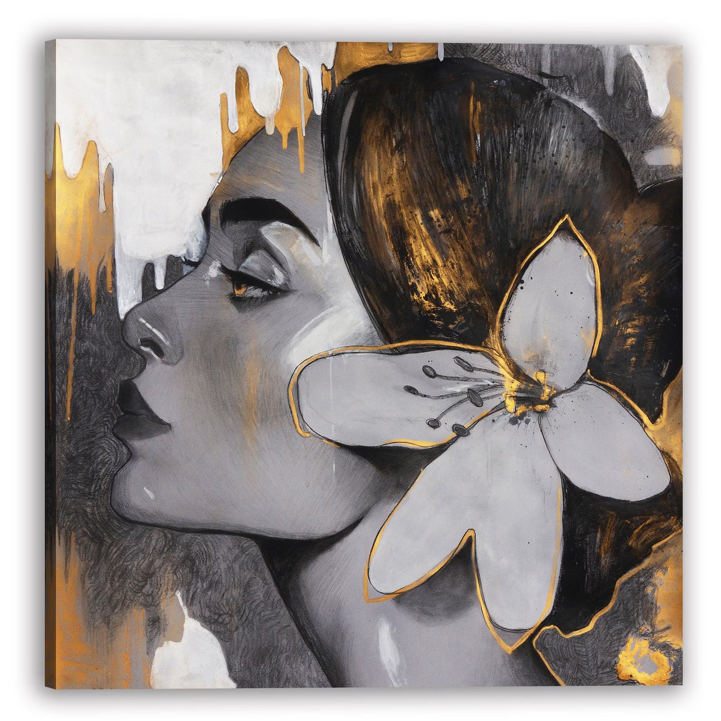 Hand-painted Art "Golden Woman" painting on canvas, Wall art for living room, bedroom, office - Wrapped Canvas Painting