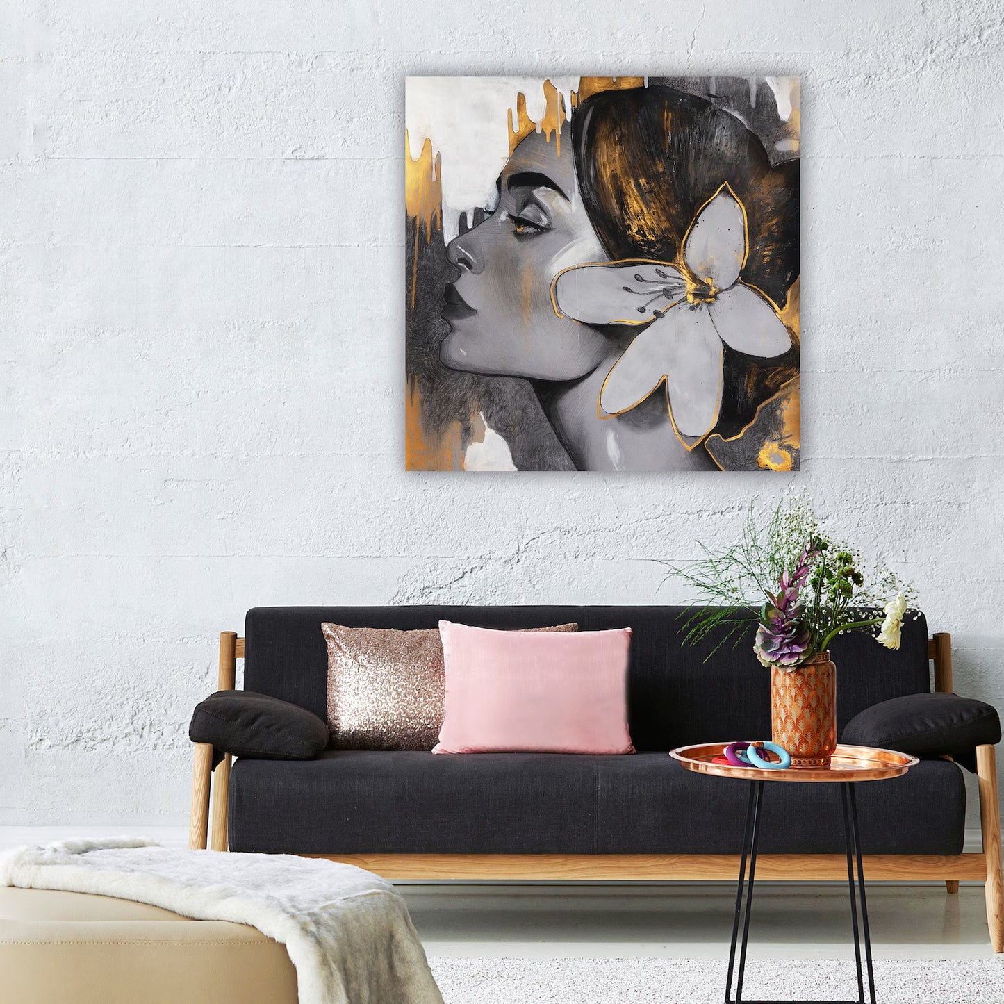 Hand-painted Art "Golden Woman" painting on canvas, Wall art for living room, bedroom, office - Wrapped Canvas Painting