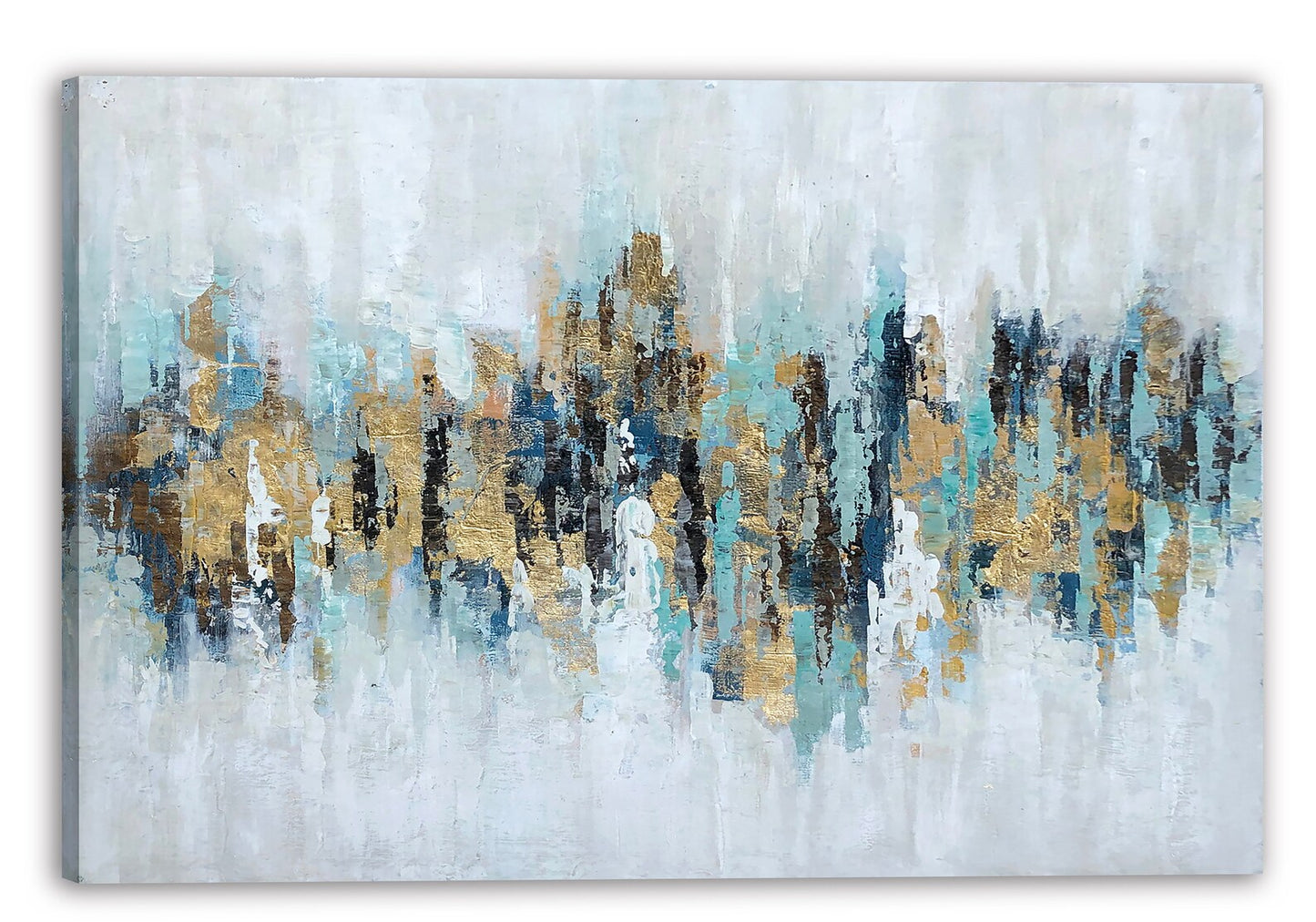 Hand-painted "Abstract Golden and Blue" Painting original art, Canvas Wall art for living room, bedroom, office - Wrapped Canvas Painting