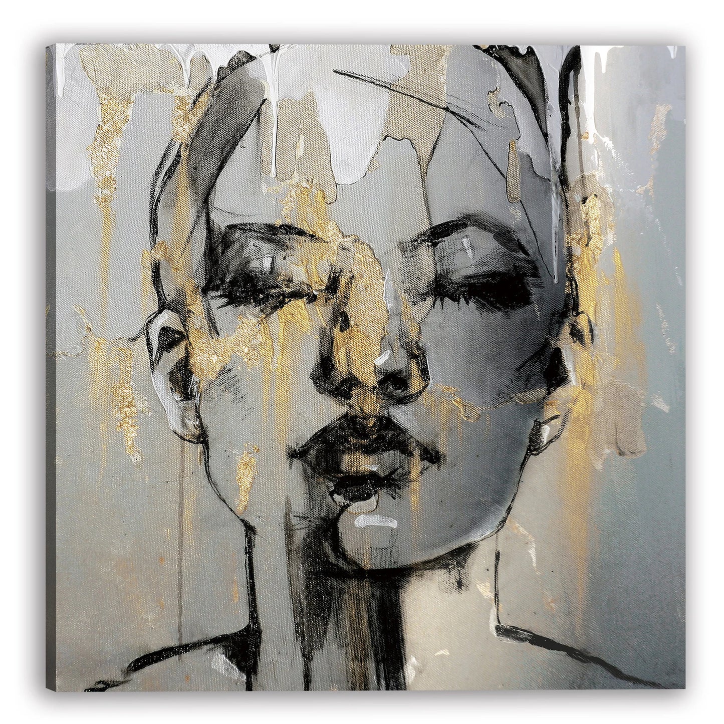 Hand-painted "Girl in the Rain" Modern Abstract artwork, Wall art for living room, bedroom, office - Wrapped Canvas Painting