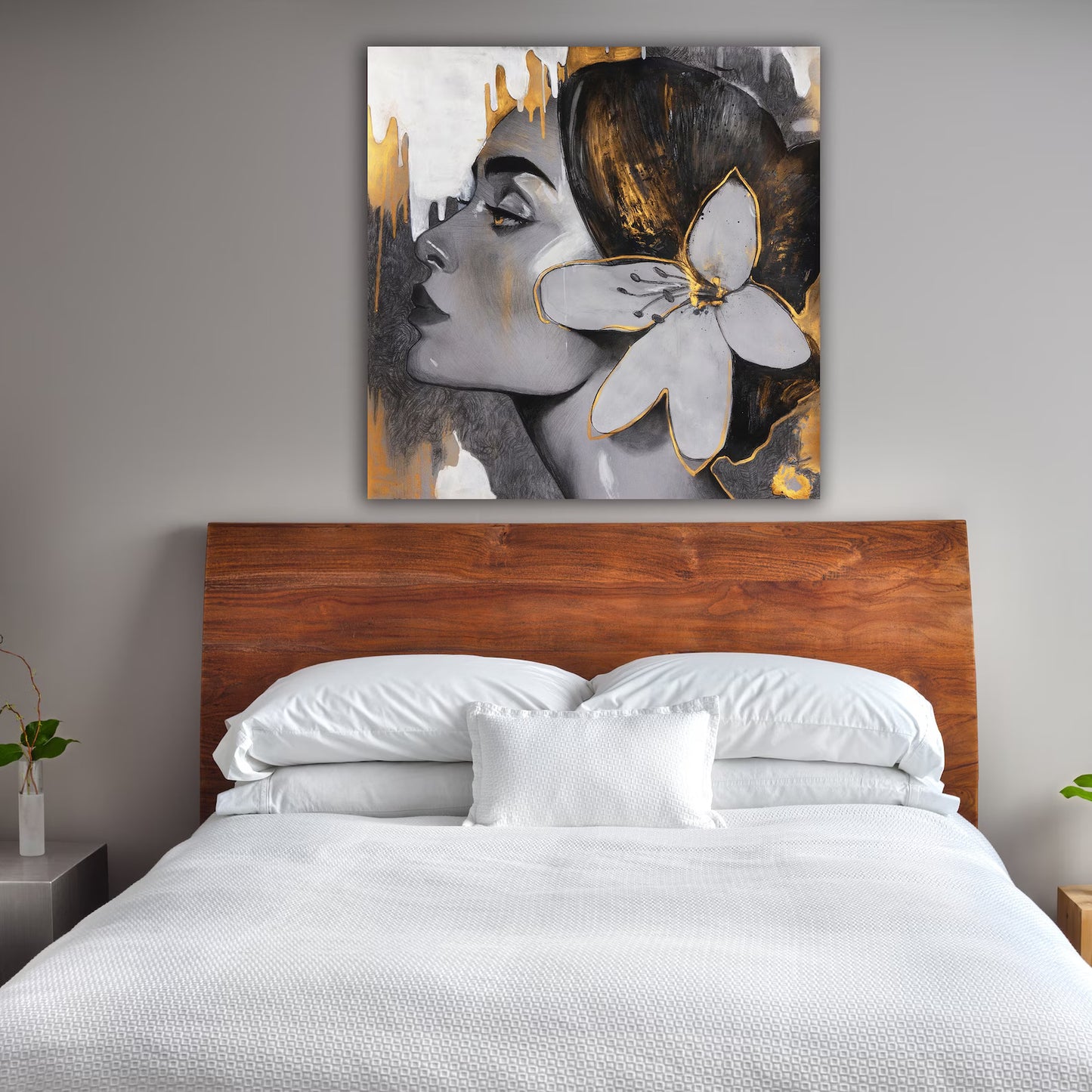 Hand-painted Art "Golden Woman" painting on canvas, Wall art for living room, bedroom, office - Wrapped Canvas Painting
