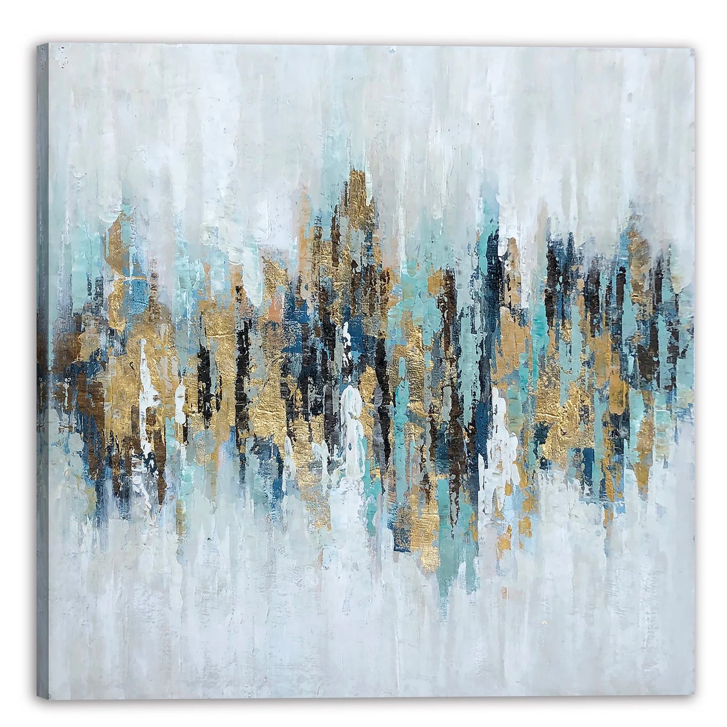 Hand-painted "Abstract Golden and Blue" painting on canvas original Art, Wall art for living room, bedroom, office - Wrapped Canvas Painting
