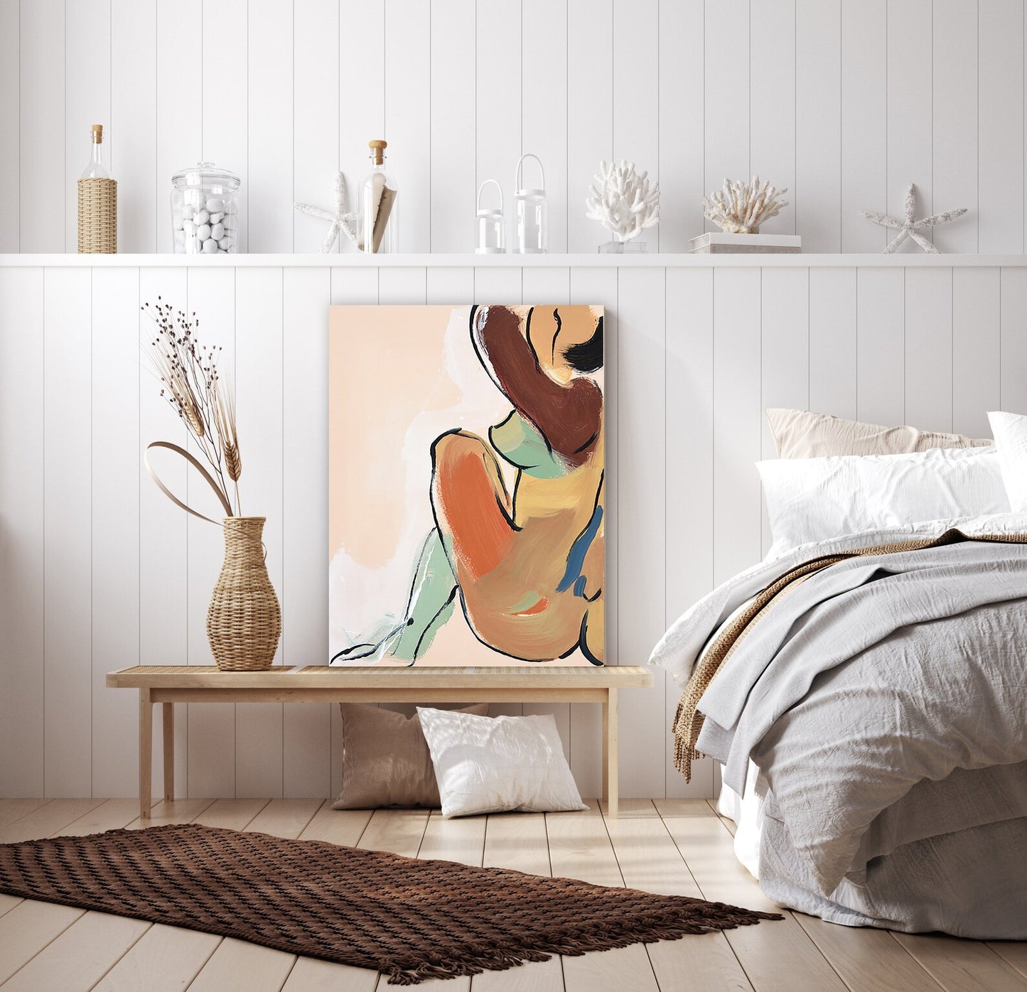 Hand-painted Art "Abstract woman nude" Modern Oil Painting, Wall art for living room, bedroom, office - Wrapped Canvas Painting