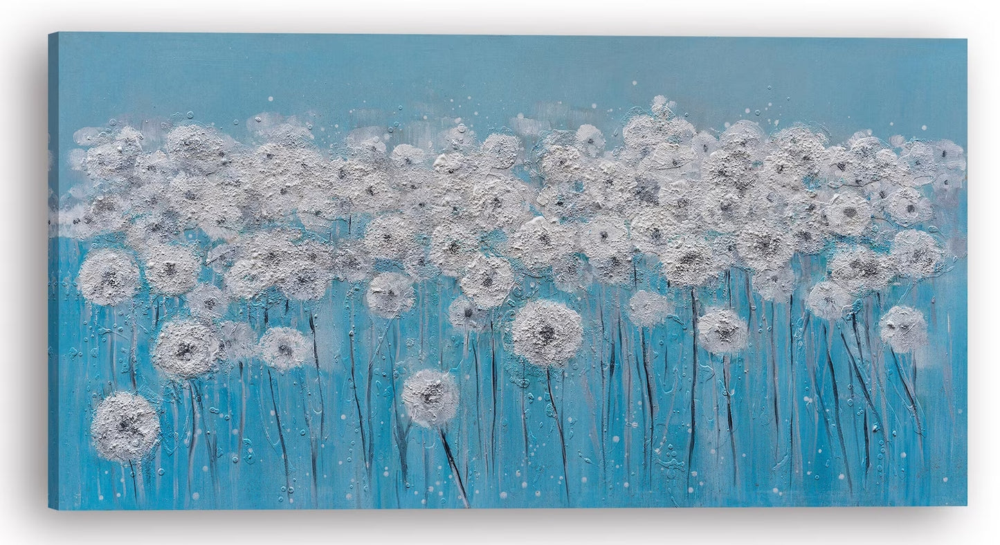 Hand-painted "Dandelion Flower Memory" painting original art, Canvas Wall art for living room, bedroom, office - Wrapped Canvas Painting