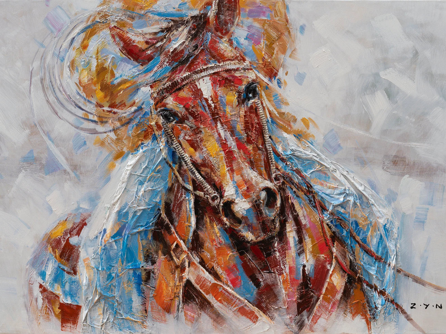 Hand Painted "Horserace” Oil Painting original Art, Canvas Wall art for living room,bedroom,office - Wrapped Canvas Painting
