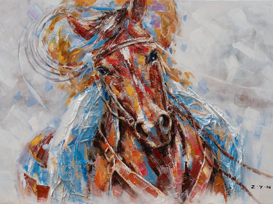 Hand Painted "Horserace” Oil Painting original Art, Canvas Wall art for living room,bedroom,office - Wrapped Canvas Painting