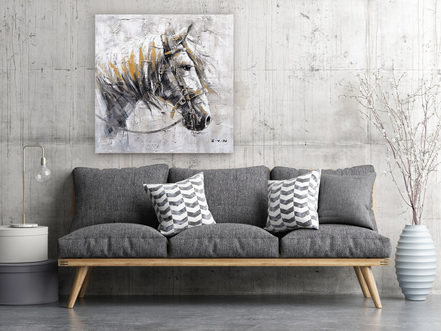 Hand Painted "Friendly horse" Oil painting on canvas original Art, Wall art for living room, bedroom, office - Wrapped Canvas Painting