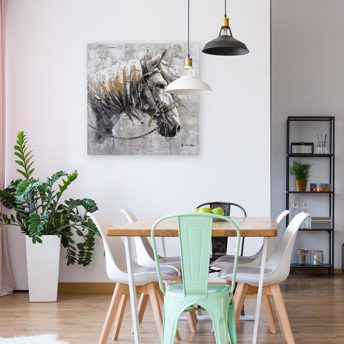 Hand Painted "Friendly horse" Oil painting on canvas original Art, Wall art for living room, bedroom, office - Wrapped Canvas Painting