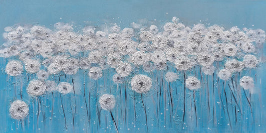 Hand-painted "Dandelion Flower Memory" painting original art, Canvas Wall art for living room, bedroom, office - Wrapped Canvas Painting