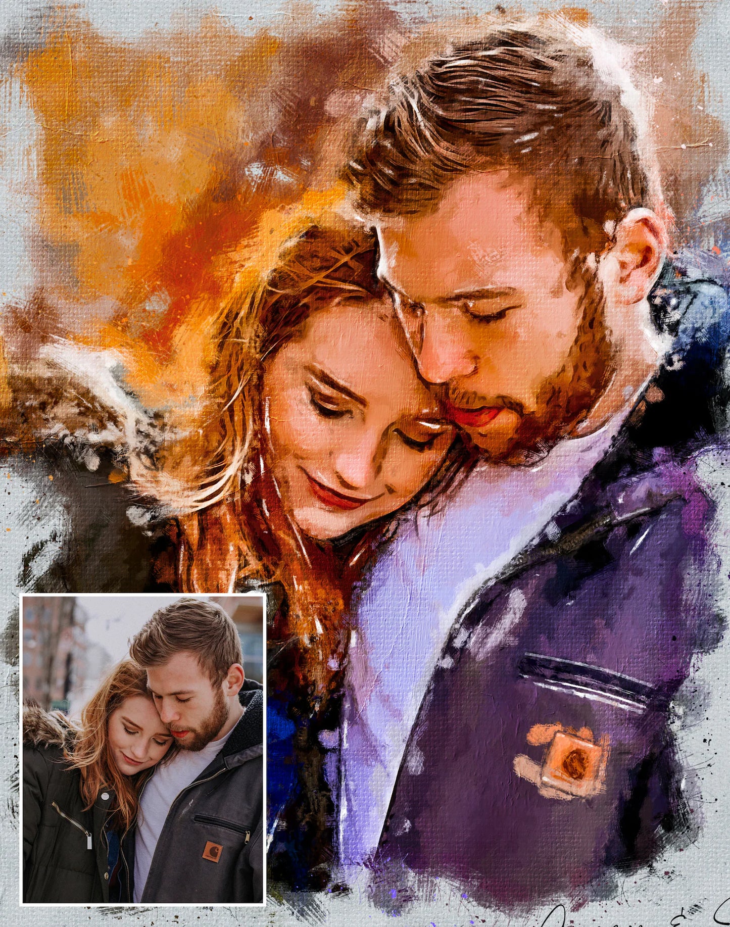 Painting From Photo, Personalized Custom Couple Portrait From Photo, Digital Oil Painting Print On Canvas, Wedding, Anniversary