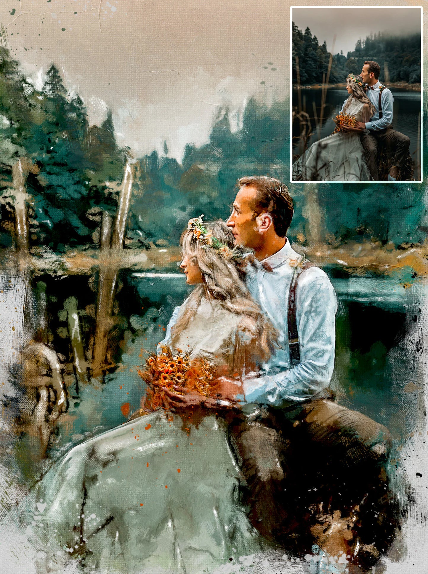 Painting From Photo, Personalized Custom Couple Portrait From Photo, Digital Oil Painting Print On Canvas, Wedding, Anniversary