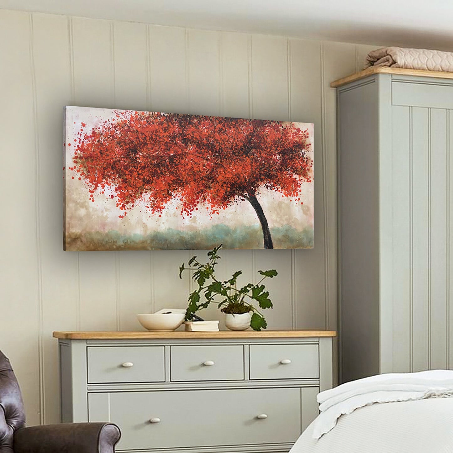 Abstract art "Ethereal Maple" Hand-painted Oil painting original, Wall art for living room, bedroom, office - Wrapped Canvas Painting