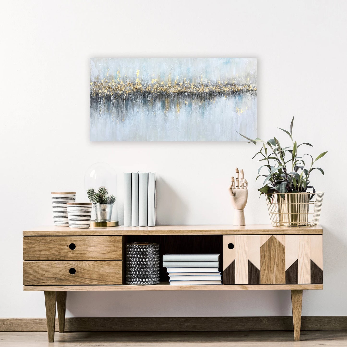 Hand-painted on canvas original art "Abstract Glowing From Afar" - Wrapped Canvas Painting, wall art for living room, bedroom