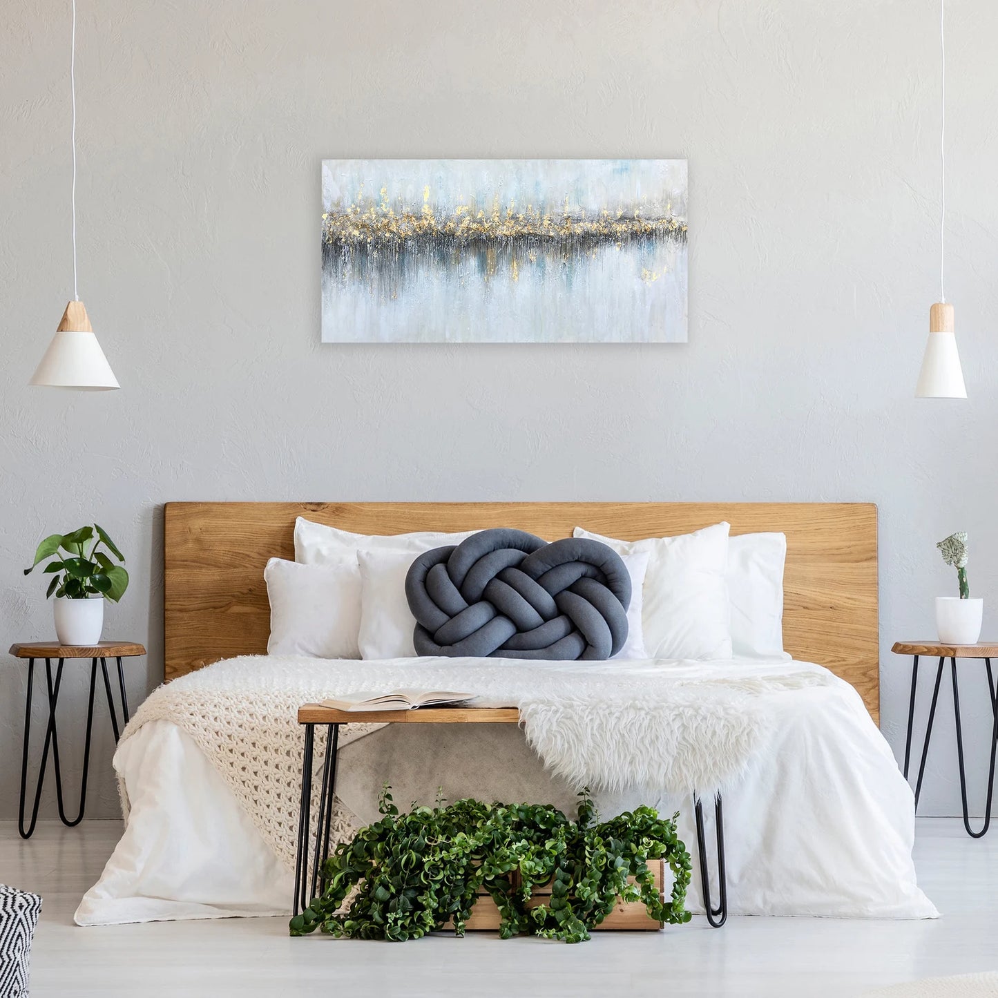 Hand-painted on canvas original art "Abstract Glowing From Afar" - Wrapped Canvas Painting, wall art for living room, bedroom