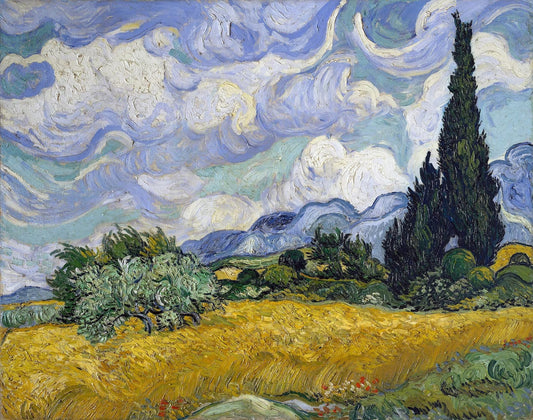 Abstract art "Wheat Field with Cypresses" by Vincent Van Gogh, Hand-painted high quality reproduction of - Wrapped Canvas Painting